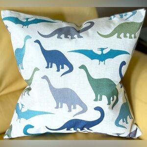 20x20 Kid's Decor Blue Gray Green Dinosaur Silhouettes Linen Throw Pillow Cover